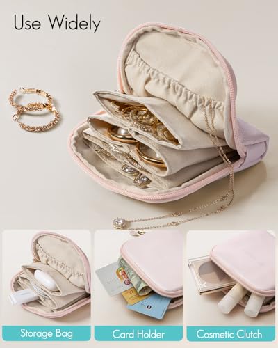 VLANDO Small Travel Jewelry Case,Velvet Pouch Bags with Zipper,Pearl Pink - color: B.Pearl Pink