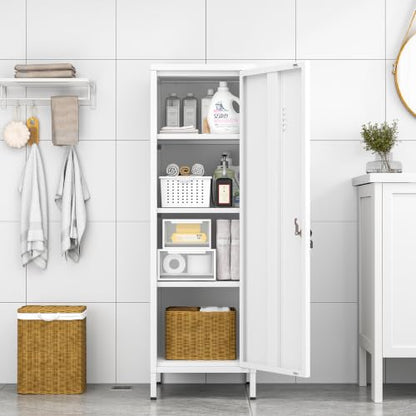 pozdeg 47.24" White Lockable Small Metal Storage Locker - color: White, size: 14.96"D x 14.88"W x 47.24"H