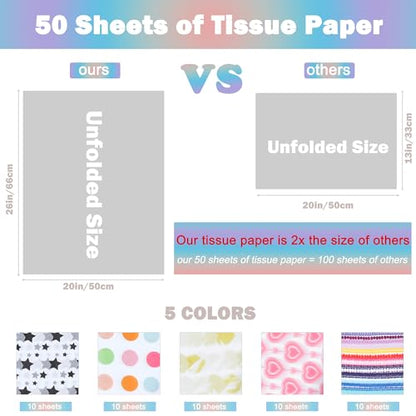 Tissue Paper for Gift Bags, 50 Sheets, 20 x 26 Inch - color: Rainbow