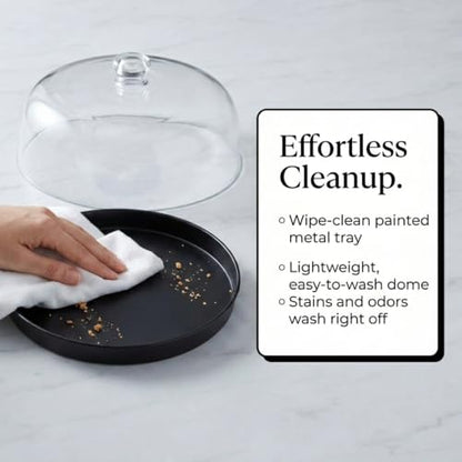 Godinger Cake Stand with Dome, Metal Tray and Shatterproof Acrylic Lid - color: Black