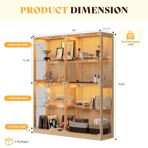 AMERLIFE 60-Inch RGB Display Cabinet with Glass Shelves - color: Wood, size: 60×16×70in