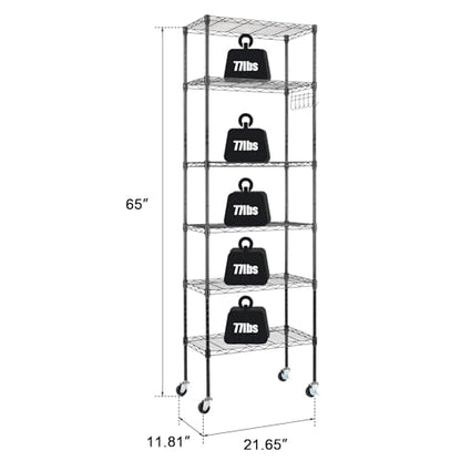 6-Tier Shelf, Adjustable Wire Metal Rack Shelving, Heavy Duty Standing Storage Shelves, Garage, Kitchen, Office, Bathroom, Shelfs Easy Assembly, 22" W x 12" D x 65" H Wheels, Black - color: Black, size: 6-tier 21.65"W x 11.81"D x 65"H Wheels