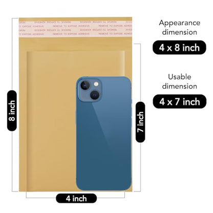 Fuxury Kraft Bubble Mailers 4x8" Brown Padded Envelopes 50 Pack Usable 4x7" - color: Brown, size: 4x8" 50PC