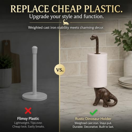 Wallcharmers Rustic Dino Paper Towel Holder & Metal Toilet Paper Stand - color: Rustic Dino