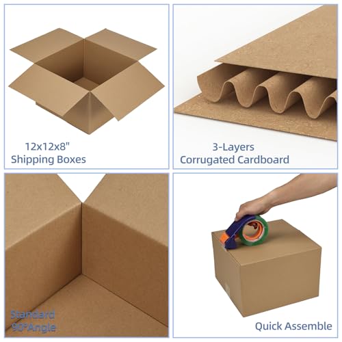 Hoikwo 12x12x8 Large Thin Brown Shipping Boxes Set of 15 - color: Brown, size: 12x12x8-15 Boxes