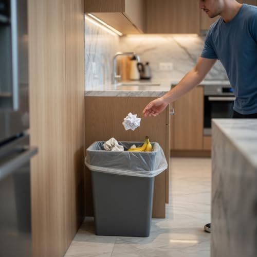 44-Quart Plastic Grey Trash Can, 11-Gallon, Durable Garbage Bin - color: Grey, size: Single-Bin