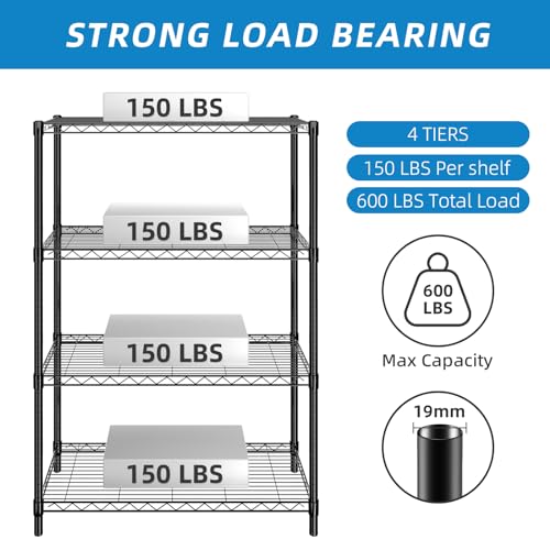 Guan River 4-Shelf Adjustable Metal Wire Shelving,Black,36"L x 14"W x 54"H - color: Black, size: 36"L x 14"W x 54"H