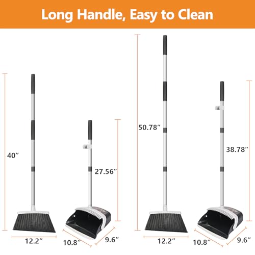 Folews Broom and Dustpan Set, Heavy Duty Dust Pan with Broom Combo Set