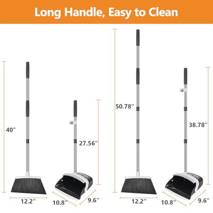 Folews Broom and Dustpan Set, Heavy Duty Dust Pan with Broom Combo Set