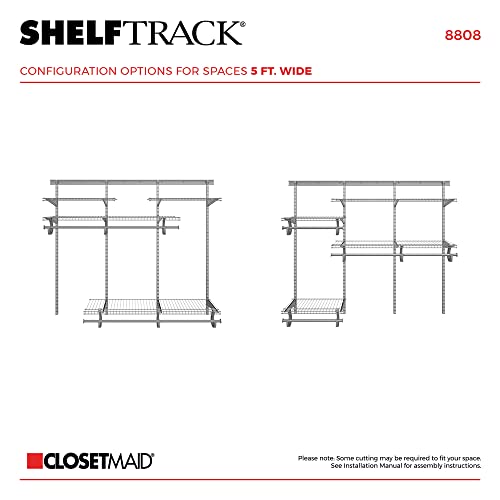ClosetMaid ShelfTrack Wire Closet Organizer System, Adjustable from 4 to 6 Ft., with Shelves, Clothes Rods, Hardware, Durable Steel, Satin Chrome - color: Satin Chrome, size: 4 ft to 6 ft