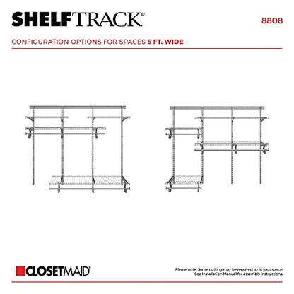 ClosetMaid ShelfTrack Wire Closet Organizer System, Adjustable from 4 to 6 Ft., with Shelves, Clothes Rods, Hardware, Durable Steel, Satin Chrome - color: Satin Chrome, size: 4 ft to 6 ft