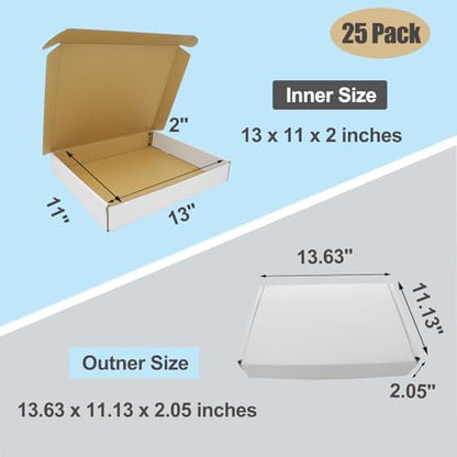 13x11x2" Shipping Box, White Packaging Flat Mailing Corrugated Cardboard Boxes Mailers for Business Lightweight Cute Literature Mailer, 25 Pack - size: 13"x11"x2", style: 25 Pack - White