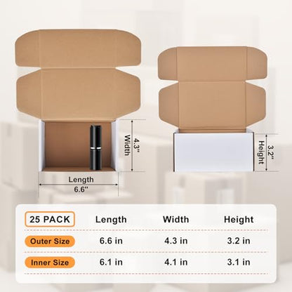 6x4x3 Inches Small Shipping Boxes, 25 Pack White Corrugated Cardboard Boxes, Recyclable Tap-Lock Packaging Boxes for Business, Gift Wrapping, Mailing and Storage(25, 6"x4"x3") - size: 6"x4"x3"