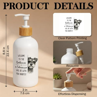 Schnauzer Dog Bathroom Soap Dispenser, Schnauzer Gifts Glass Hand Soap Dispenser with Pump, Funny Dog Refillable Handsoap Liquid Bottle for Bathroom Washroom Restroom Countertop - color: Schnauzer