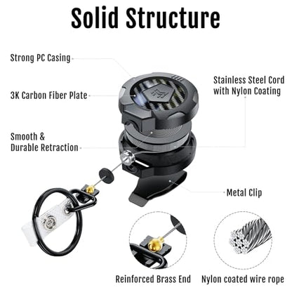 MNGARISTA Upgraded Heavy Duty Retractable Keychain with Belt Clip, 10 OZ Retraction, 31.5" Stainless Steel Cord, 3K Carbon Fiber ID Badge Reel with Badge Strap and Key Ring - color: Black Keychain 1 Pcs