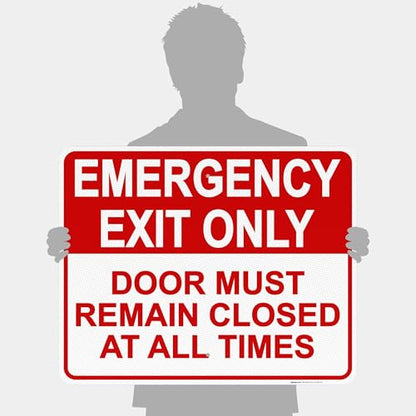 Emergency Exit Only, Door Must Remain Closed Sign, - size: 24x30 Reflective