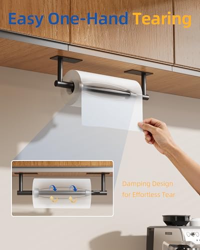RUACQ Paper Towel Holder Under Cabinet, One Hand Tearing, Matte Black - color: Matte Black, size: One Hand Tear - Rectangle