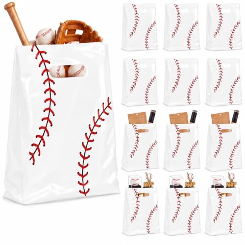 Pasimy 25 Pcs Baseball Gift Bags with Handles, Baseball Plastic Treat Bags - style: Baseball