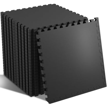 SUPERJARE 0.79'' Extra-Thick 24 Pcs 96 Sq Ft Exercise Equipment Mats - color: Black, size: 24 Tiles (96 Sq Ft)