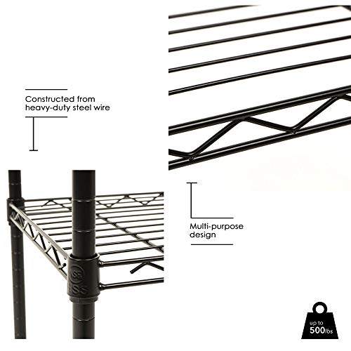 BestOffice | 4-Tier Wire Shelf with Wheels | 14" x 36" x 54" | Black - color: Black, size: 14Lx36Wx54H