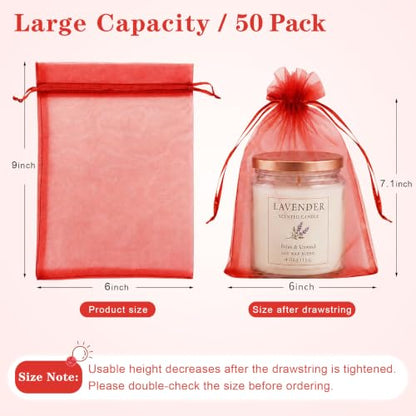 Jexila 50 PCS Red Mesh Organza Gift Bags 6X9 In Christmas Drawstring Pouch - color: Red 6''X9''/50PCS