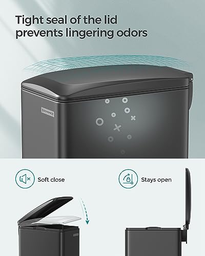 SONGMICS Kitchen Trash Can with Lid, 13-Gallon (50 L) Slim, Stainless Steel - color: Black, style: 13 Gal.