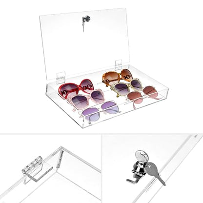MOOCA Premium Acrylic Lockable Eyewear Display Case, Pocket Knife Display Case, Ideal for Watch Pin Badge, Dual Display Options, Elevated or Flat - color: 2) Regular W/O Velvet Pad