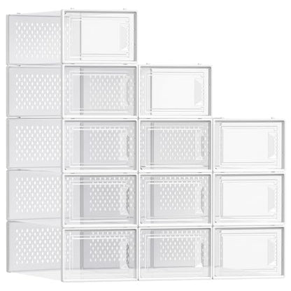 SONGMICS Shoe Boxes, Clear Plastic Sneaker Box, Pack of 12 - color: Transparent + White, size: L-12pcs