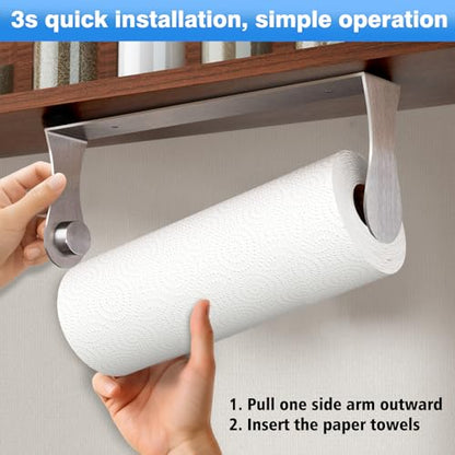 Paper Towel Holder Under Cabinet, Wall Mount, Stainless Steel, Silver - color: Silver