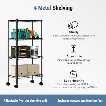 DUMOS 4-Tier Metal Storage Shelves, Shelving Unit, Storage Rack, 23" W - size: 4 Tiers
