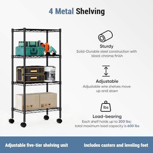 DUMOS 4-Tier Metal Storage Shelves, Shelving Unit, Storage Rack, 23.2" W - size: 4 Tiers-47"H