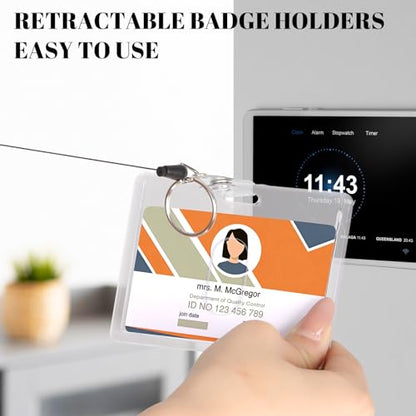 2 Pack Retractable Badge Reel with Clear Horizontal Id Card Holder - style: 2 Set Horizontal Acrylic