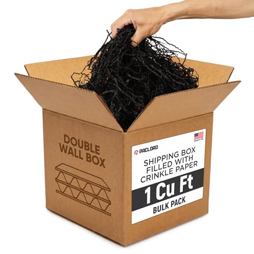1 Cu Ft Ready To Ship Carton with Black Crinkle Paper Filler 12x12x12" - color: Black, size: Double Wall Box