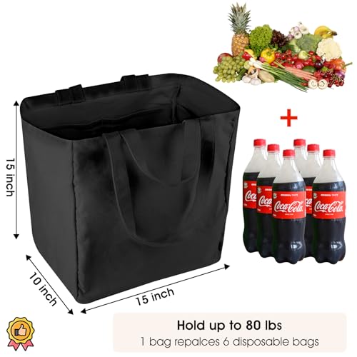 musbus 3-Pack Large Canvas Bag, Reusable Grocery Bags with inner pockets - color: Black