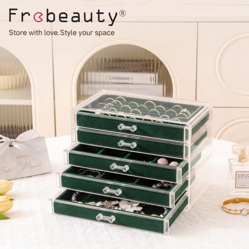 Frebeauty Acrylic Jewelry Box,5-Layer Jewelry Organizer with Drawers - color: Blackish Green