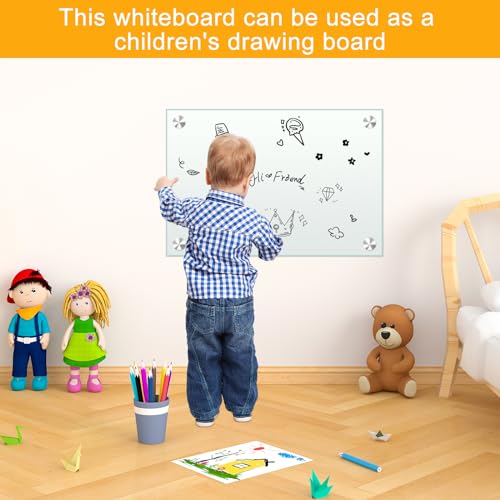 H-Qprobd White Board 24”x18“ Magnet Dry Erase Boards Frameless Magnetic Glass Whiteboard for Wall, Wall Mounted Whiteboard Includes 12 Magnets, 8 Markers and 2 Erasers - size: Glass 24"x18"