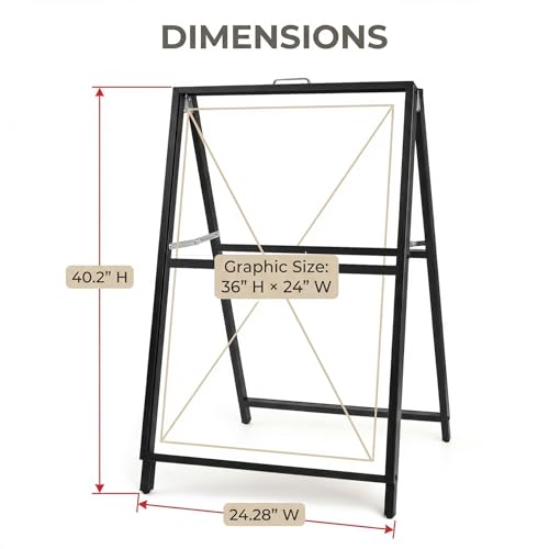 USCNC 2 Pack Heavy Duty A-Frame Sidewalk Sign 24 x 36 Inch, Portable Double-Sided Sandwich Board Slide-in Folding Metal Signboard (Frame only，No white board) - color: Black-2PACK Double-Sided