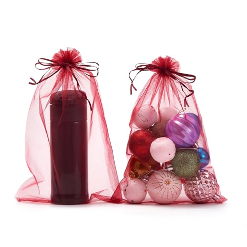 FOCCIUP 25 PCS 8x12 Inches Organza Bags With Drawstring Candy Bags Mesh Pouches for Party Wedding Presents Gift - color: WineRed
