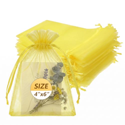 Wudygirl 100 PCS Organza Bags 4"x6" Gift Bags with Drawstring Yellow - color: Yellow, size: 4x6 IN