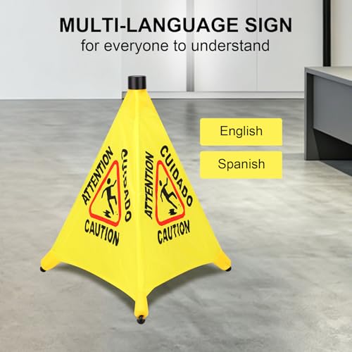 Caution Wet Floor Sign - 20" Height Bright Yellow Four-Sided Folding Pop Up Foldable Design - English Safety Warning Caution Sign For Commercial & Office