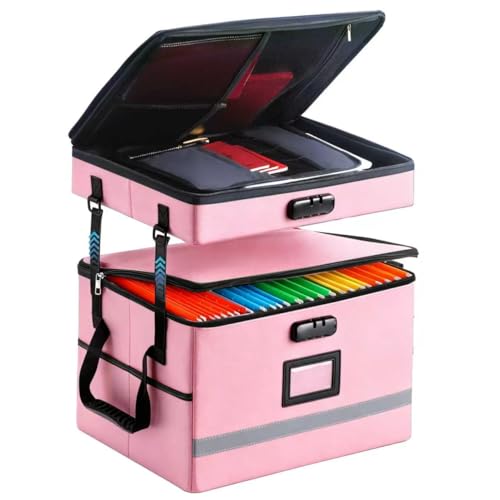 EXLIFBAG Fireproof File Organizer with Lock, 2 Layer - color: Pink, size: 2 Layer