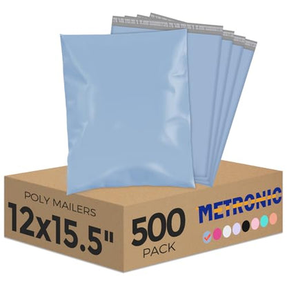 Metronic Poly Mailers 12X15.5 500PC Shipping Bags Bulk for Small Business - color: Light Blue, size: 12x15.5 500PC