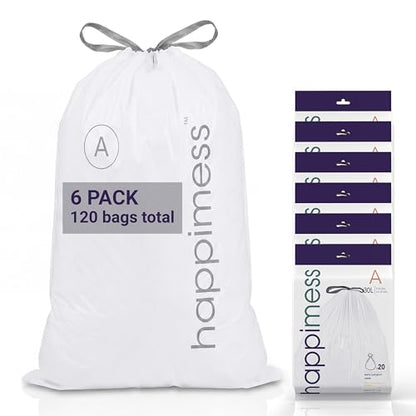 happimess 20-Count Unscented 8 Gal Drawstring Trash Bags, White, Pack of 6 - color: White, size: 120 Count (Pack of 1)