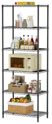 SINGAYE 6 Metal Shelves Wire Shelving Storage Shelf Adjustable Unit Pantry - color: Black, size: 6 Tier 14"Dx24"Wx72"H