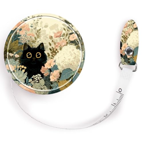 Retractable Mini Leather Tape Measure, Auto Retract Black Cat - color: Black Cat
