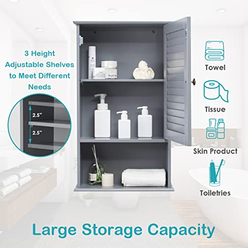 COSTWAY Bathroom Wall Cabinet, Large Capacity Storage Cabinet (Grey) - color: Grey