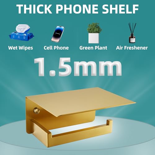 APLusee Brushed Dark Gold Toilet Paper Holder with Shelf, Wall Mounted - color: Brushed Dark Gold, size: Single Rod