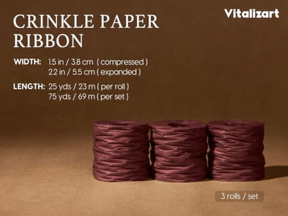 Vitalizart Crinkle Paper Ribbon 1.5" x 75 Yds for Gift Wrapping Recyclable - color: Burgundy