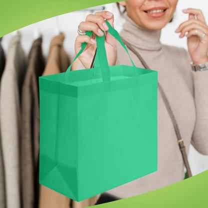 Reginary 50 Pcs Reusable Tote Bags Shopping Bags Non Woven, Green - color: Green
