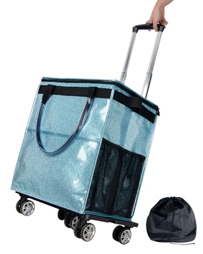 Reusable Grocery Bags on Wheels, Rolling Tote Bag, Starry Blue - color: Starry Blue
